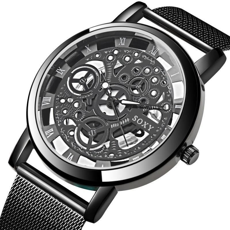 Reloj Esqueleto Elegante De Acero Pulsera Hombre