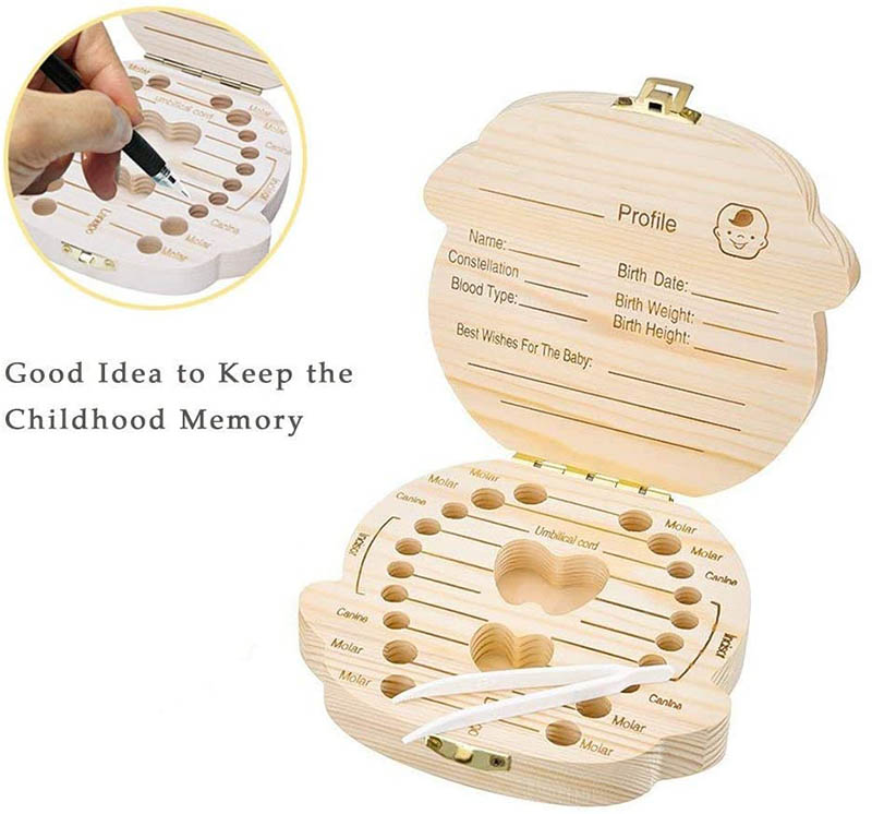 Caja de Dientes,Caja de Almacenamiento de Dientes de Leche,Caja de Madera para Guardar Dientes Pelo Fetal para Bebés (Niño)