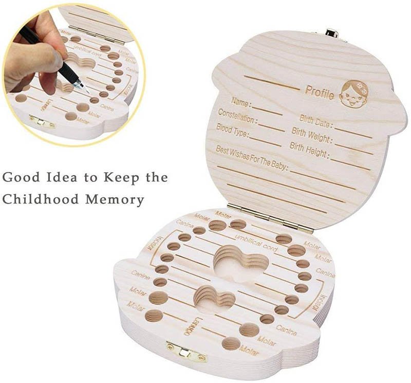 Caja de Dientes,Caja de Almacenamiento de Dientes de Leche,Caja de Madera para Guardar Dientes Pelo Fetal para Bebés (Niña)