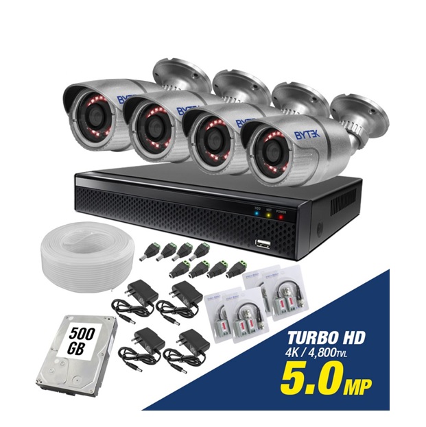 Kit de 4 Camaras marca Bytek + disco duro 500GB