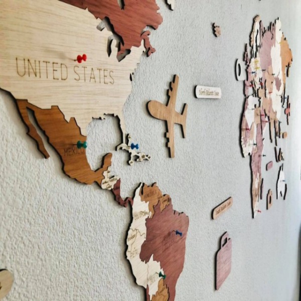 Mapa de madera del Mundo rompecabezas - Tricolor Vintage