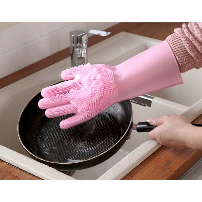 Guantes Para Lavar Trastes Cocina Con Cerdas Silicona 1 Par