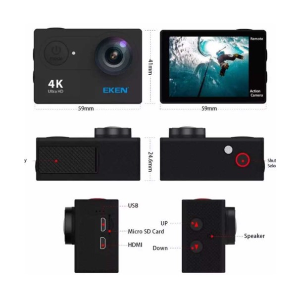 Camara Deportiva de Acción Eken H9R con 3 Baterías de Regalo