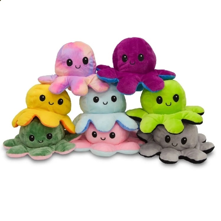 Peluche Pulpo Reversible Feliz Enojado Pulpito ROSA - VERDE