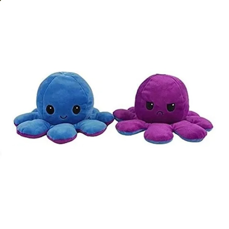Peluche Pulpo Reversible Feliz Enojado Pulpito AZUL OSCURO - MORADO
