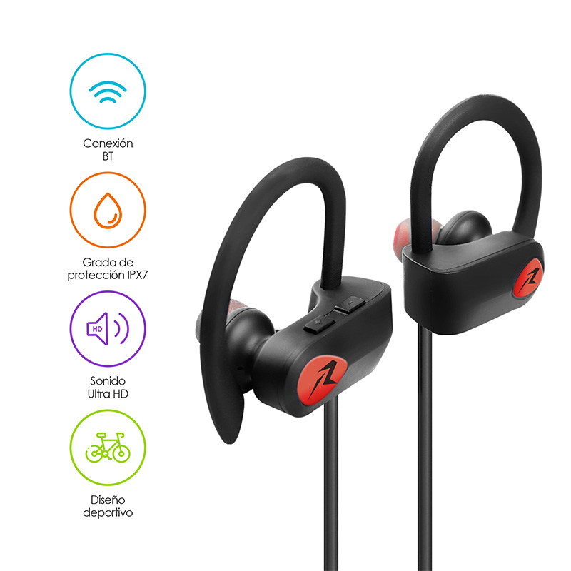 Redlemon Audífonos Inalámbricos Bluetooth Active Sport, con Sonido HD y Manos Libres, Resistentes a Salpicaduras de Agua y Sudor IPX7, Batería Recargable, Ideales para Ejercicio, Accesorios de Regalo