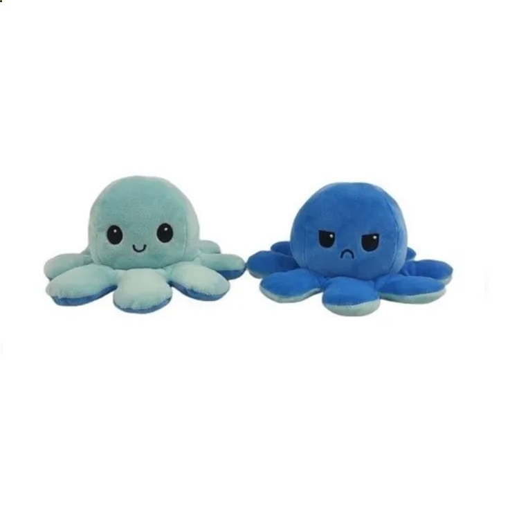 Peluche Pulpo Reversible Feliz Enojado Pulpito AZUL OSCURO AZUL