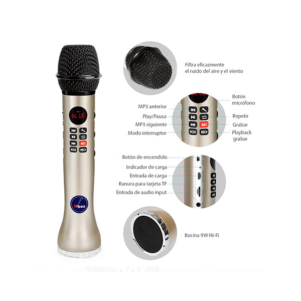 Micrófono Karaoke Inalámbrico Bocina Bluetooth y Grabadora K-box 4 en 1 