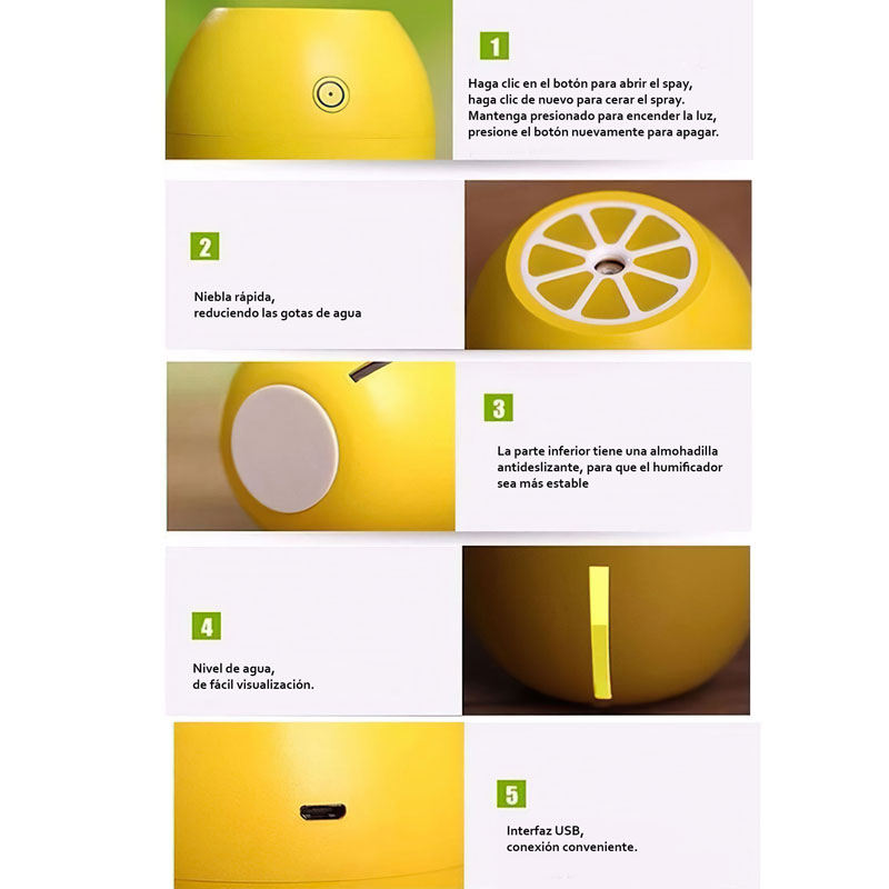 Humificador portátil para esencias difusor de aromas diseño limon 150 ml