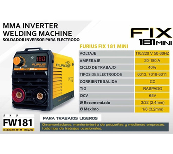 MINI FIX181 Soldador inversor 180 A 110/220v electrodo y TIG 