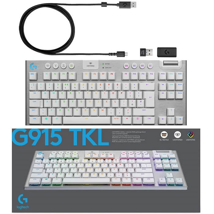 Teclado Logitech G915 TKL LIGHTSPEED Mecanico RGB Inalambrico Gaming USB Y Bluetooth Blanco 920-009660