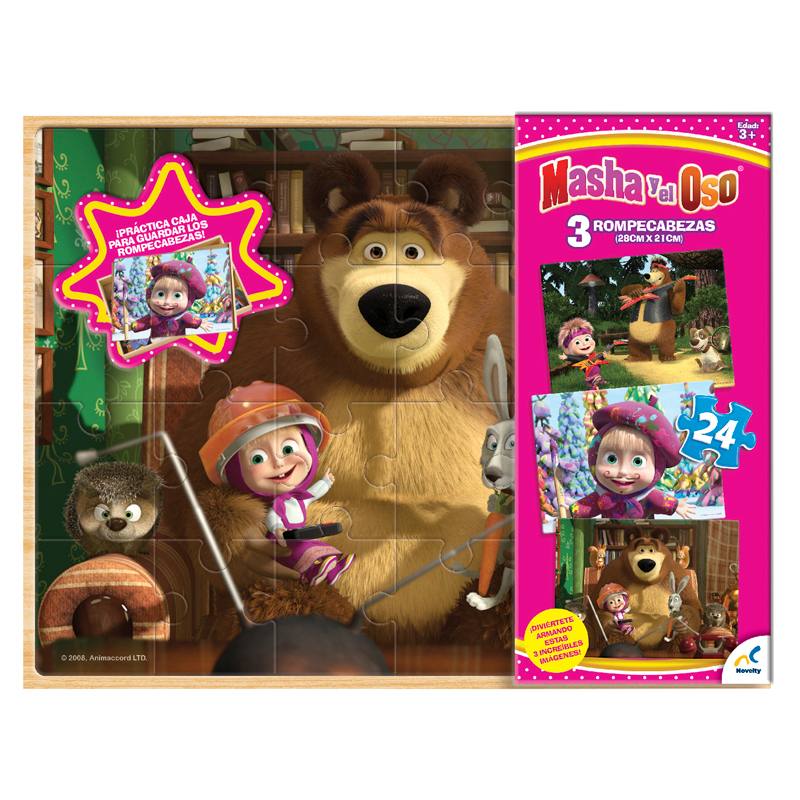 Rompecabezas Tablero de Madera en Masha y El Oso en caja de madera