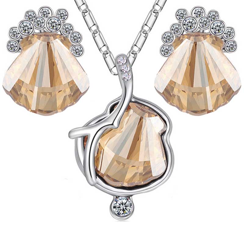 Collar Aretes Concha Caracol Mar Sirena Sirenita Corazón Amor Mamá Swarovski E