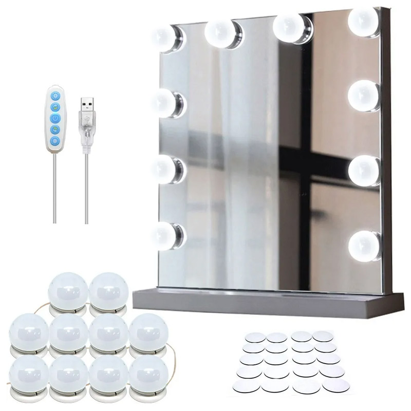 Focos Espejo Maquillaje Tocador 10 Luces Led Luz Hollywood Intensidad Regulable