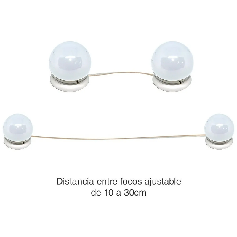 Focos Espejo Maquillaje Tocador 10 Luces Led Luz Hollywood Intensidad Regulable