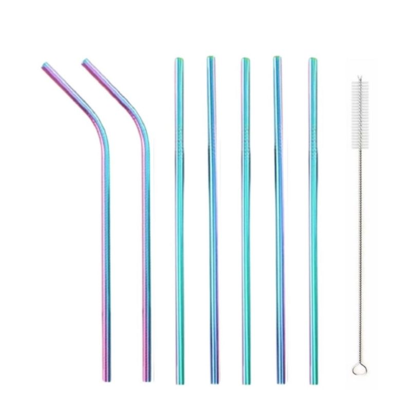 Set 7 Popotes Acero Inoxidable y 1 Cepillo de Limpieza, LBP, 8 pz, Ecológico -Tornasol