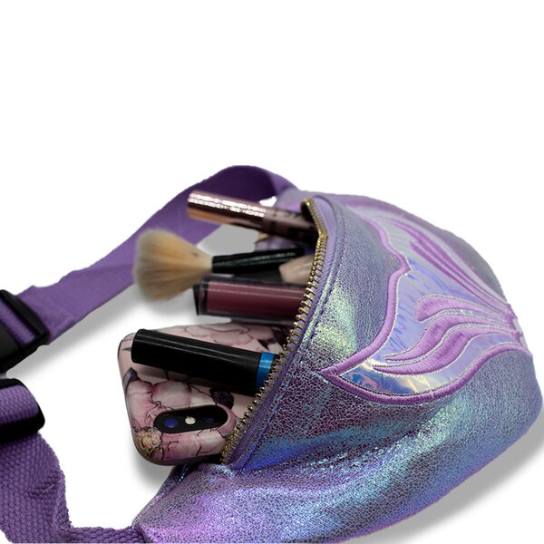 Cangurera + Cartera Kit Cola de Sirena Tornasol Brillante Lila 
