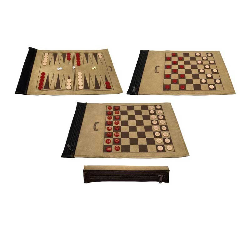 Set 3 en 1 Backgammon, Damas, Ajedrez enrollable