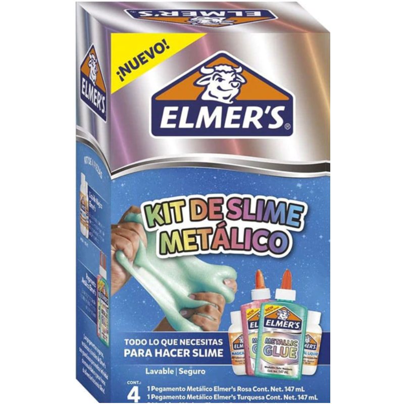Elmers Kit para Hacer Elaborar Slime Metalico Multicolor Fiesta 4 Pzs