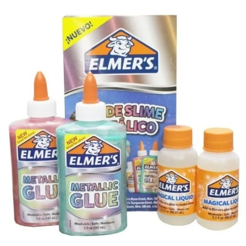 Elmers Kit para Hacer Elaborar Slime Metalico Multicolor Fiesta 4 Pzs