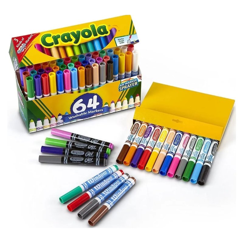64 Plumones Marcadores Lavables Crayola (3 Tipos De Plumón)