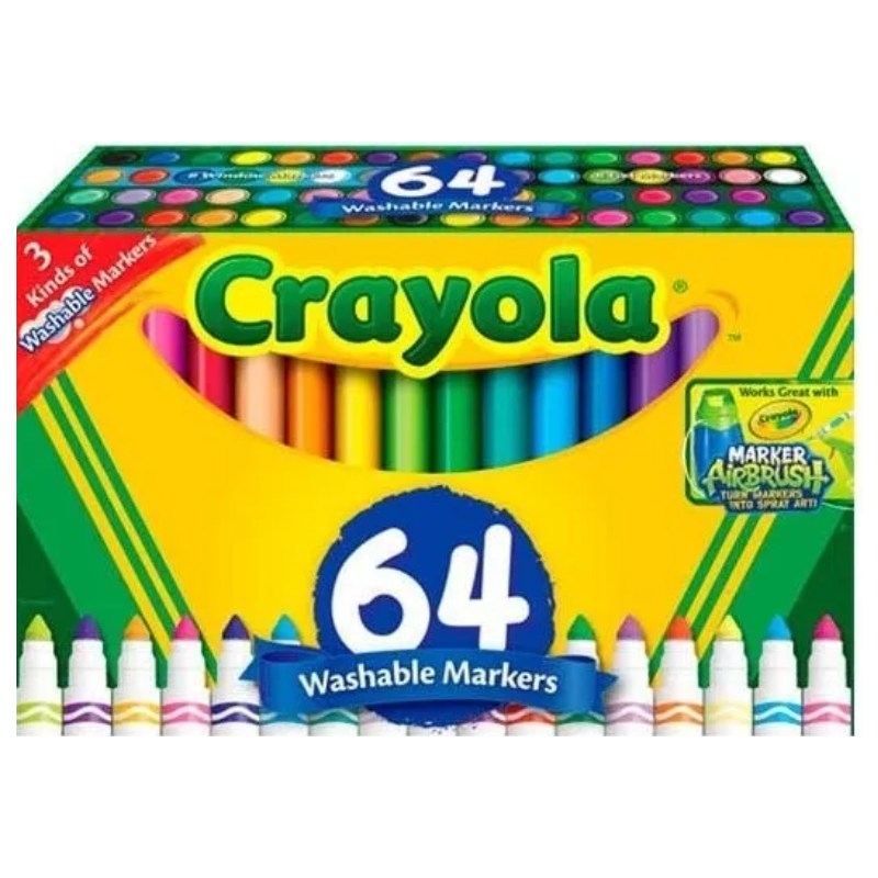 64 Plumones Marcadores Lavables Crayola (3 Tipos De Plumón)