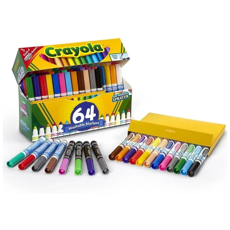 64 Plumones Marcadores Lavables Crayola (3 Tipos De Plumón)