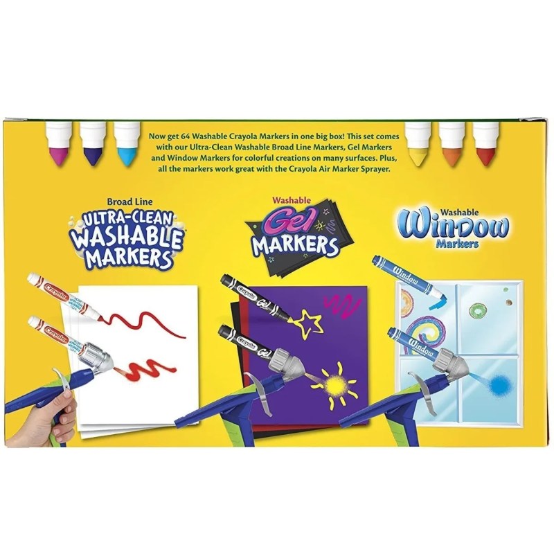 64 Plumones Marcadores Lavables Crayola (3 Tipos De Plumón)