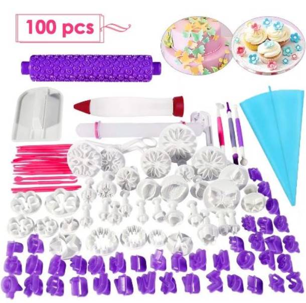 Kit Moldes Cortantes Y Herramientas Para Fondant 100 Piezas