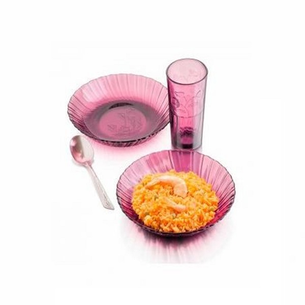 Vajilla De 12 Piezas Color Uva Crisa - Plato Vaso Y Cuchara