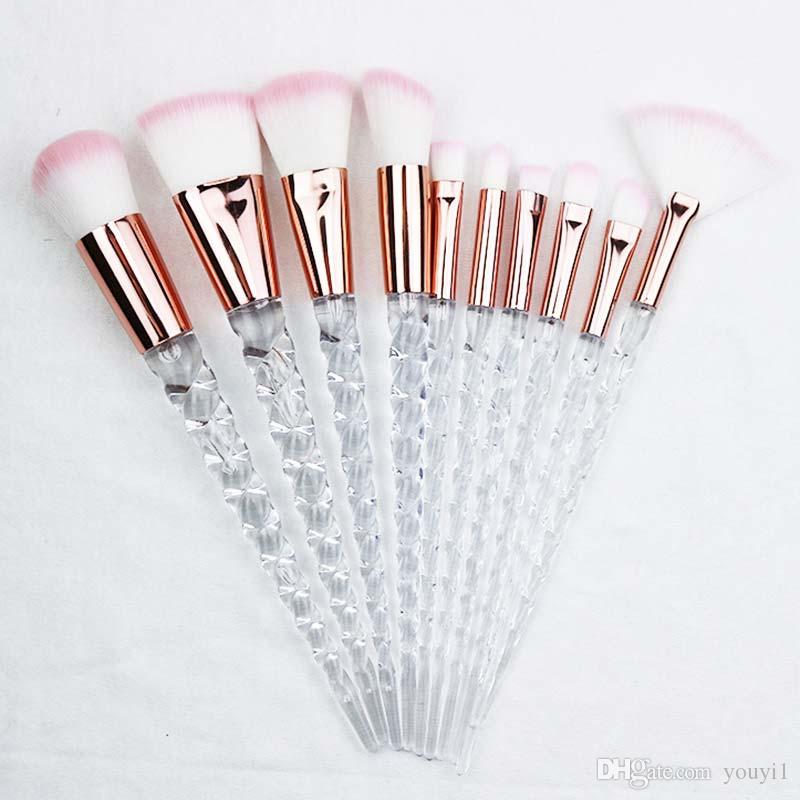 Set De 10 Brochas Unicornio Kabuki Para Maquillaje Profesional