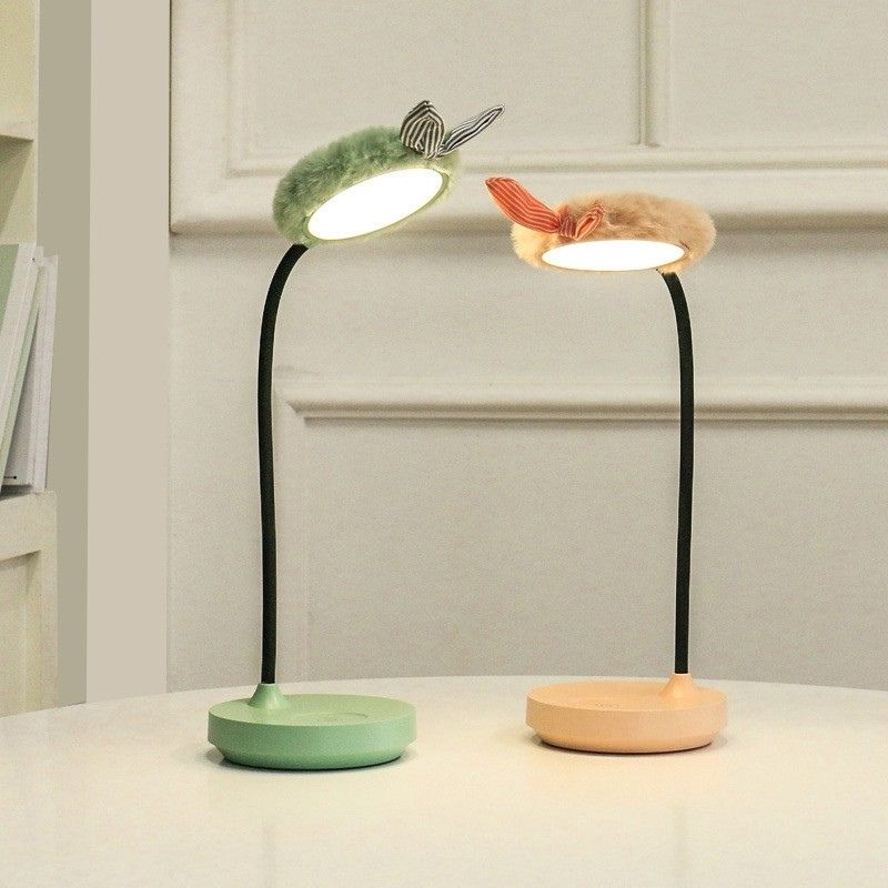 Espejo de Mesa para Maquillaje con Luz Led Regulable, LBP, Orejas Conejo, Circular, Cuello Flexible, Luz Blanca, 40cm (15.7in) -Rosa