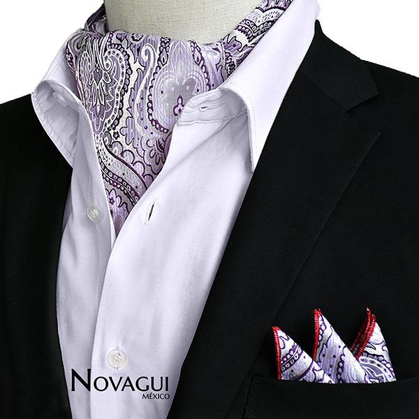 Corbata Ascot (tipo Gazné) con Pañuelo UNISEX Modelo FLRL-PuViPl