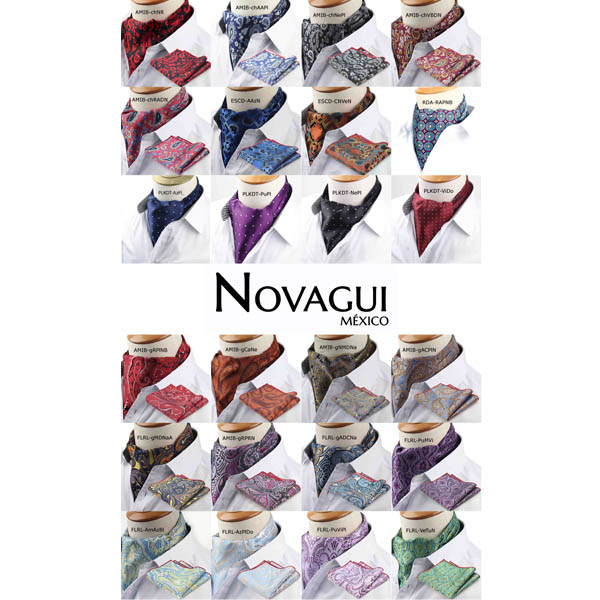 Corbata Ascot (tipo Gazné) con Pañuelo UNISEX Modelo FLRL-PuViPl