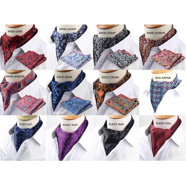 Corbata Ascot (tipo Gazné) con Pañuelo UNISEX Modelo FLRL-PuViPl