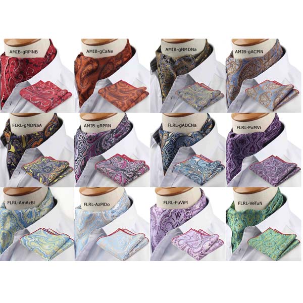 Corbata Ascot (tipo Gazné) con Pañuelo UNISEX Modelo FLRL-PuViPl