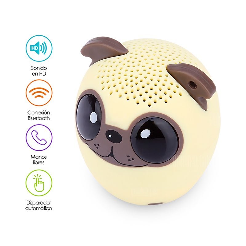 Mini Bocina Bluetooth Forma de Perro Pug Sonido HD Redlemon