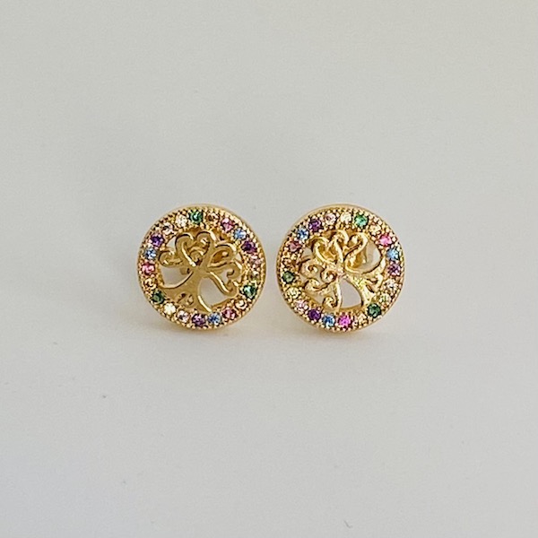 Aretes Arbol de la Vida-Baño de Oro 18K