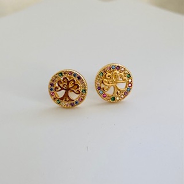 Aretes Arbol de la Vida-Baño de Oro 18K
