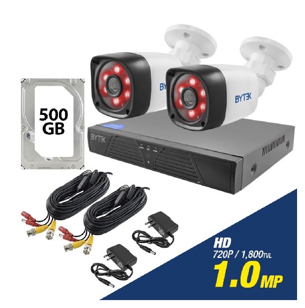 Bytek Kit de 2 camaras de 1.0mp HD 720p + disco duro 500GB