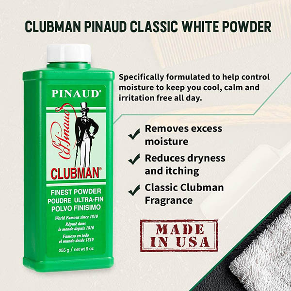 Talco para barbero, Talco para barbería, Talco Pinaud CLUBMAN Pinaud - Polvo -9.0 oz 255gr