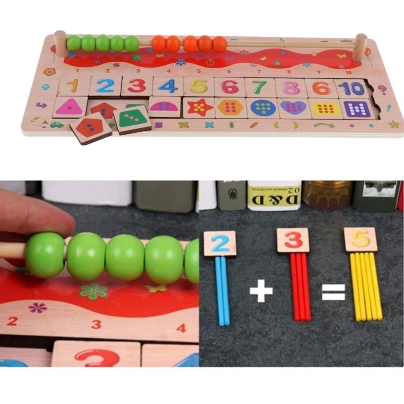 Juego Didáctico Tablero Numérico Madera, LBP, Números, Formas, Colores, Ábaco, 35cm