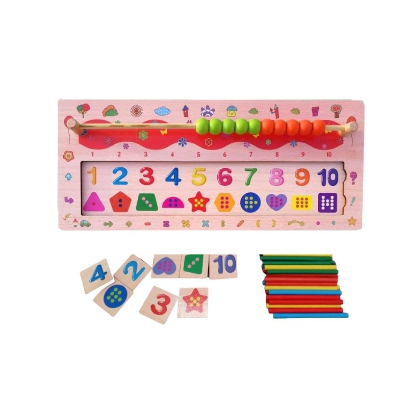 Juego Didáctico Tablero Numérico Madera, LBP, Números, Formas, Colores, Ábaco, 35cm
