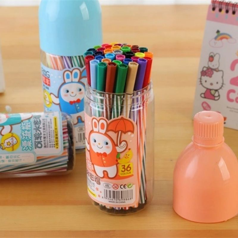 Set 36 pz Plumones Marcadores Punta Fina en Estuche Botella, LBP, Colores