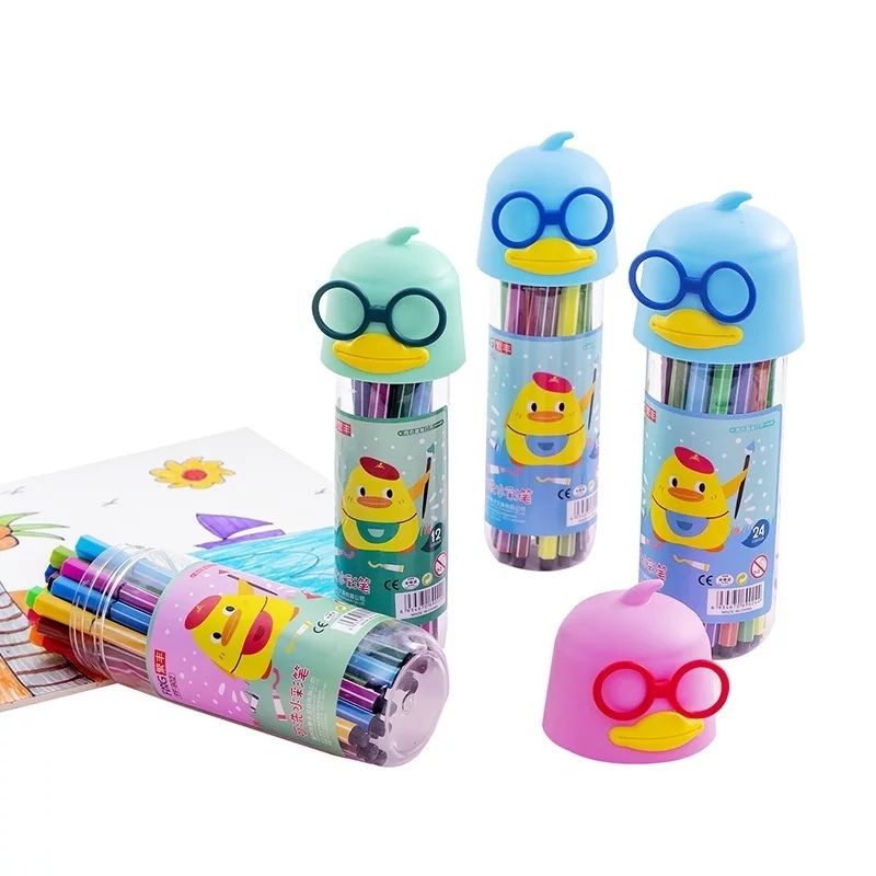 Set 12 pz Plumones Marcadores Punta Fina en Estuche Pato con Lentes, LBP, Colores -Rosa
