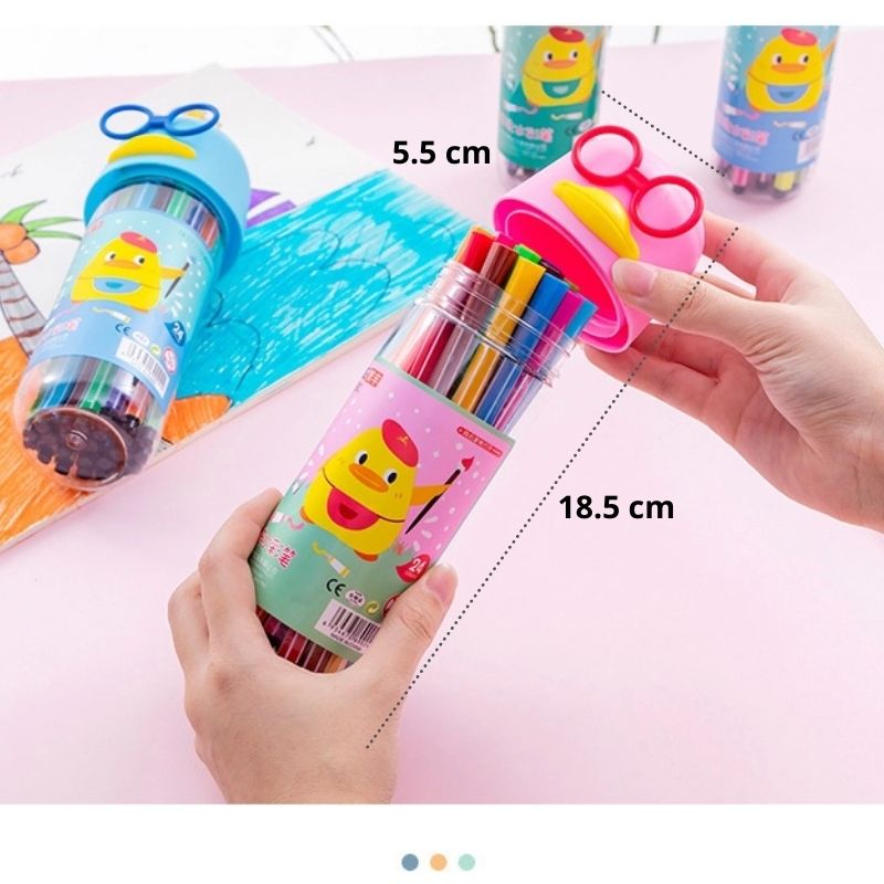 Set 12 pz Plumones Marcadores Punta Fina en Estuche Pato con Lentes, LBP, Colores -Rosa