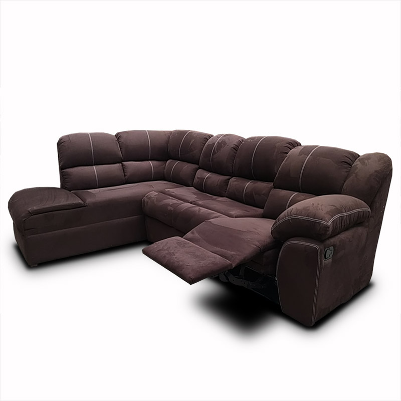 Sala Modular Aria con Chaise izquierdo y Sofa con reclinable suede chocolate Maderian//ENTREGA A CDMX Y ZONA METROPOLITANA.