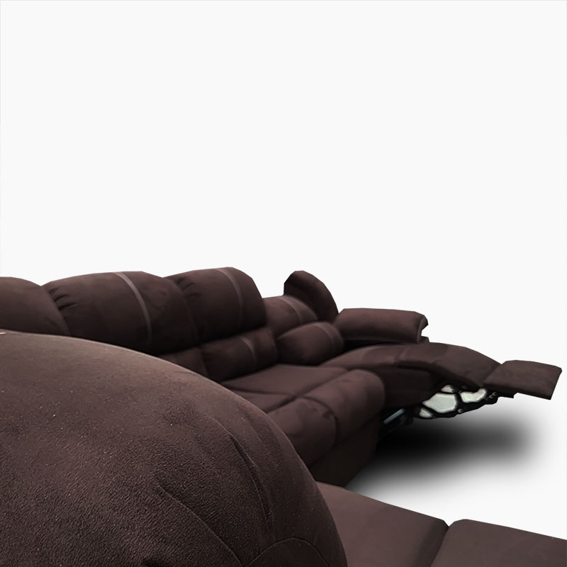 Sala Modular Aria con Chaise izquierdo y Sofa con reclinable suede chocolate Maderian//ENTREGA A CDMX Y ZONA METROPOLITANA.