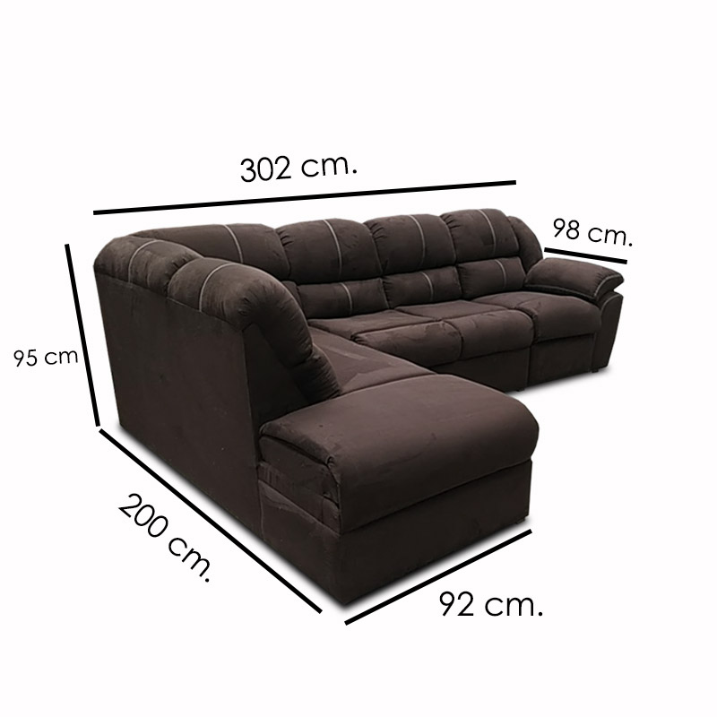 Sala Modular Aria con Chaise izquierdo y Sofa con reclinable suede chocolate Maderian//ENTREGA A CDMX Y ZONA METROPOLITANA.