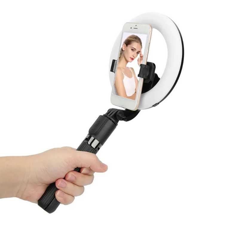 Bastón Selfie con triple aro de luz Gadgets & fun con control bluetooth desmontable Selfie Stick con iluminación